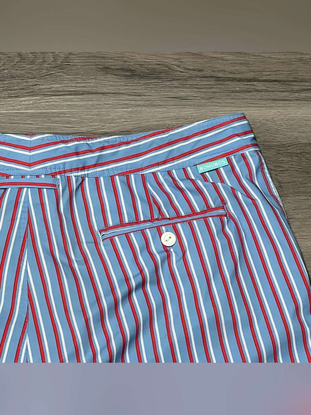 Bonobos Mens 36 Swim Trunks Shorts Lined Drawstring Striped Blue Red 7” Beach
